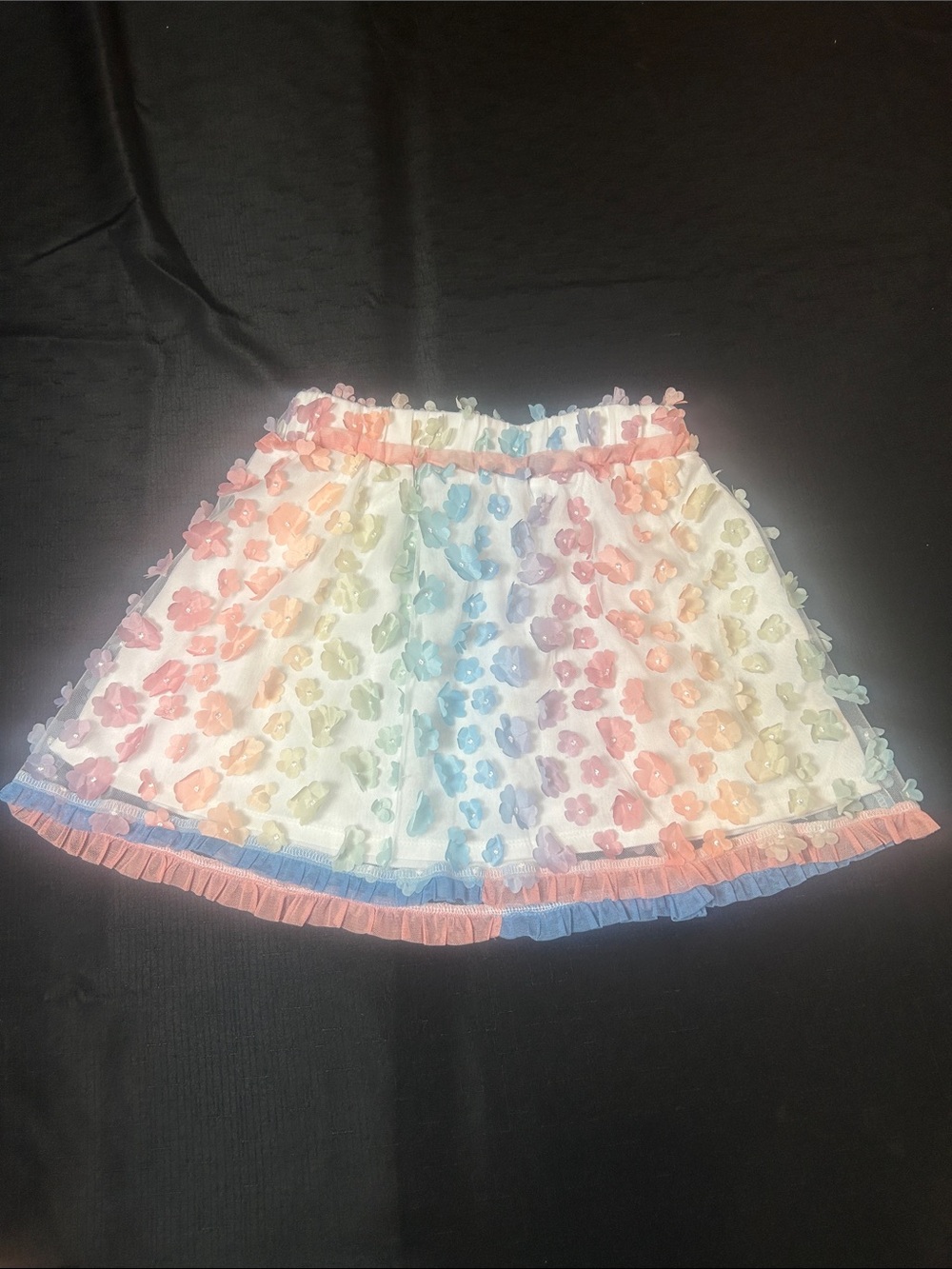 Girls' Pastel Rainbow Floral Mini Skirt - White
